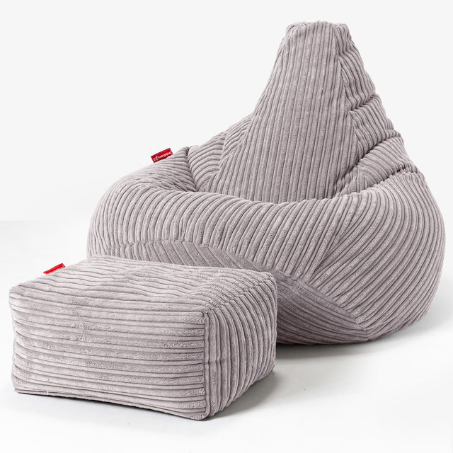 Pouf Poire Gamer - Côtelé Gris Argent 01