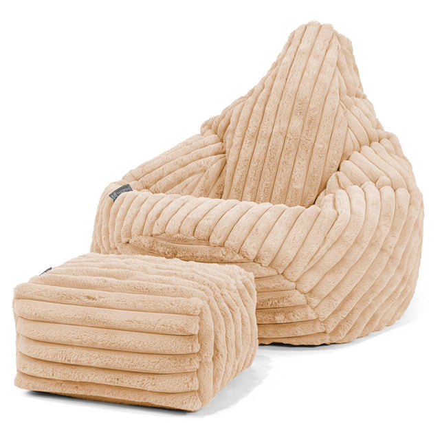 Pouf Poire Gamer - Velours Côtelé Ultra Pelucheux Pêche 01