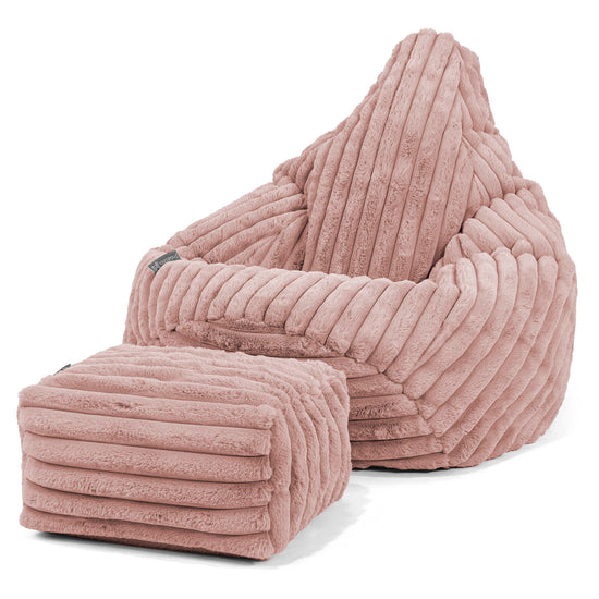 Pouf Poire Gamer - Velours Côtelé Ultra Pelucheux Rose Pastel 01