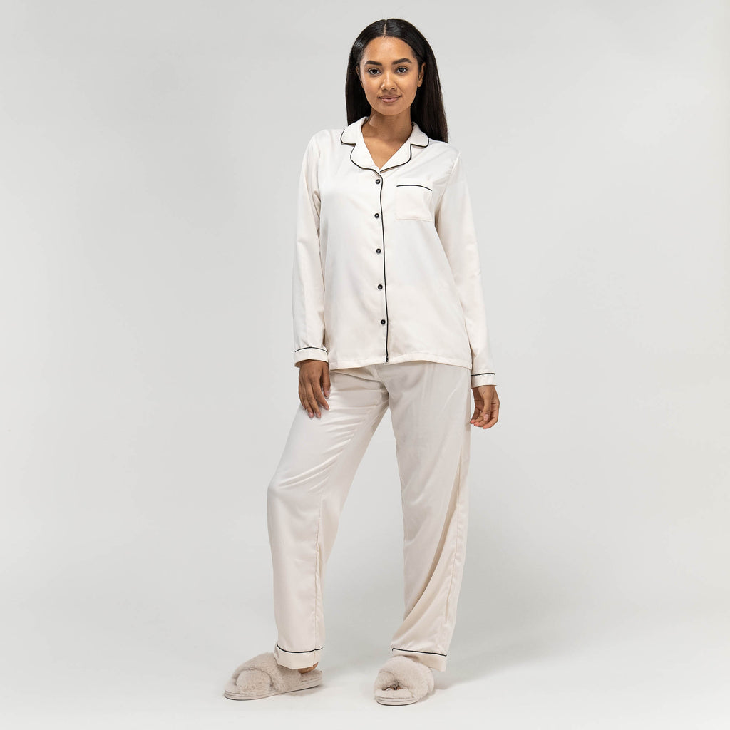 Pantalon de Pyjama en Satin Crème pour Femmes 04