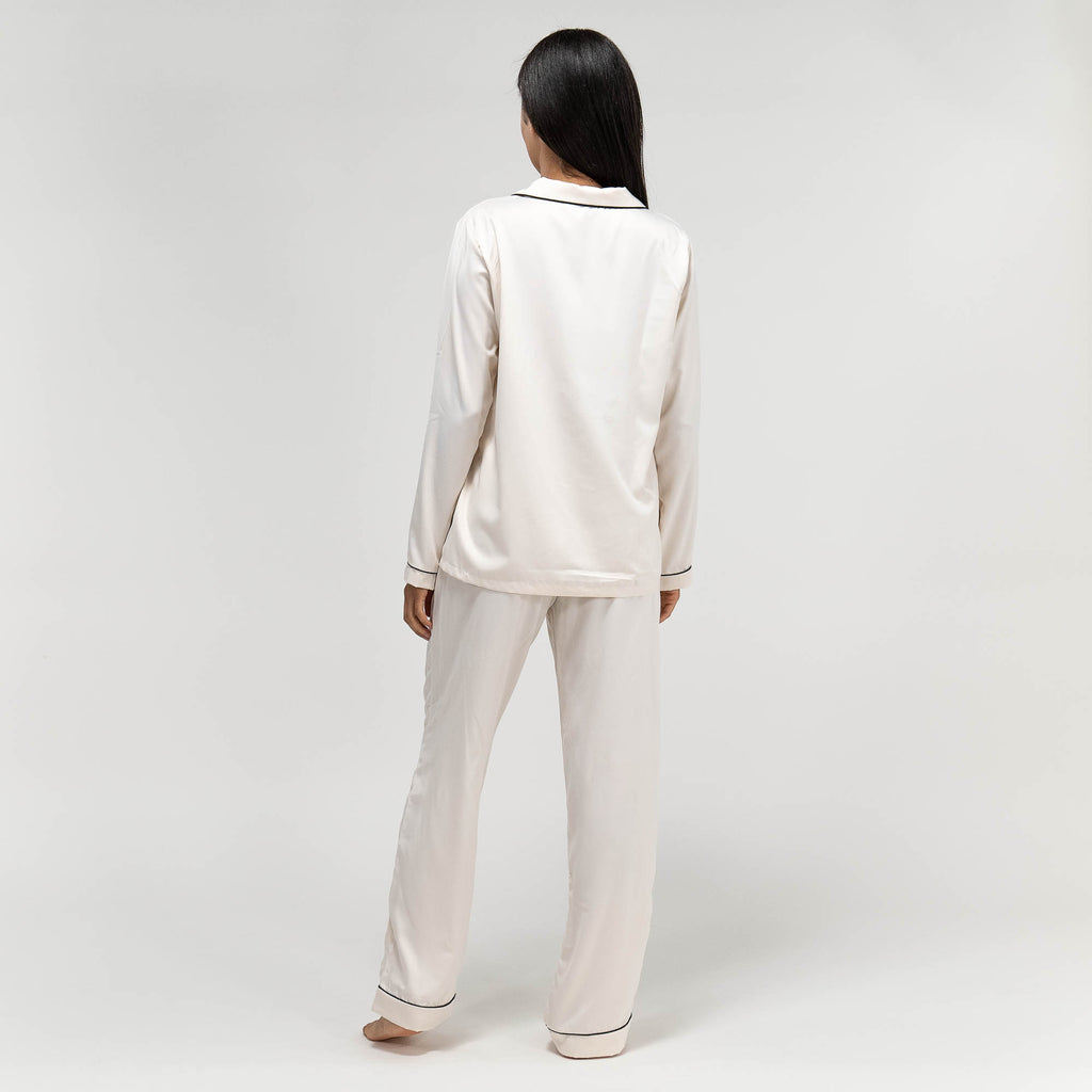Pantalon de Pyjama en Satin Crème pour Femmes 06
