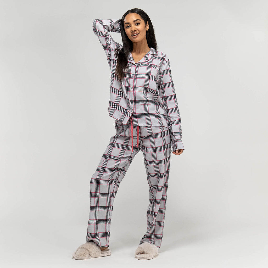 Pyjama en Coton à Carreaux Rose pour Femmes 04