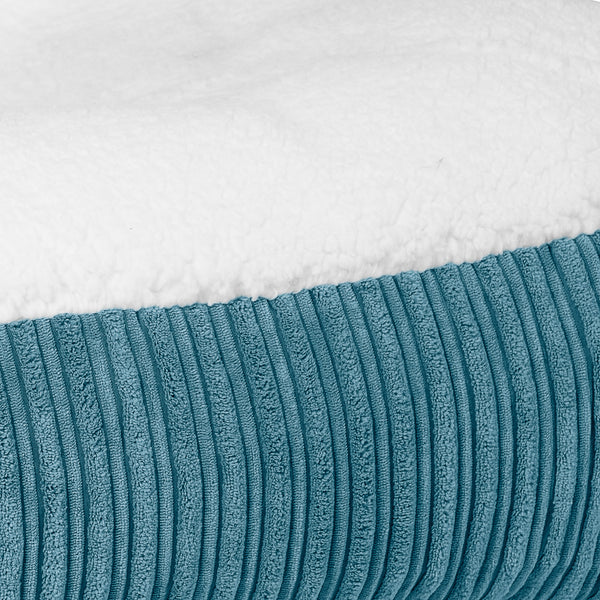 Lit pour Chien, Taille Moyenne - Sherpa & Côtelé Mer Égée Fabric Close-up Image