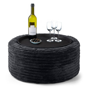 Pouf Ottoman avec Plateau - Côtelé Noir