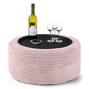 Pouf Ottoman avec Plateau - Côtelé Rose