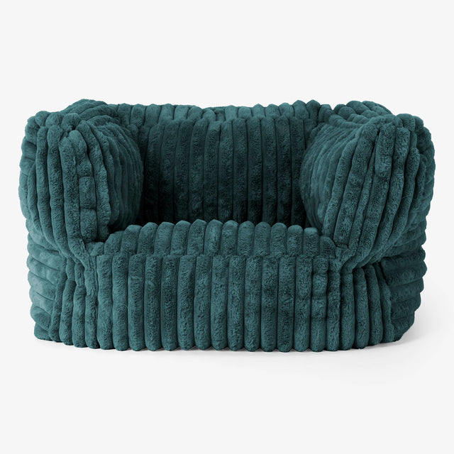Albert Pouf Fauteuil Design - Velours Côtelé Ultra Pelucheux Bleu Canard 01