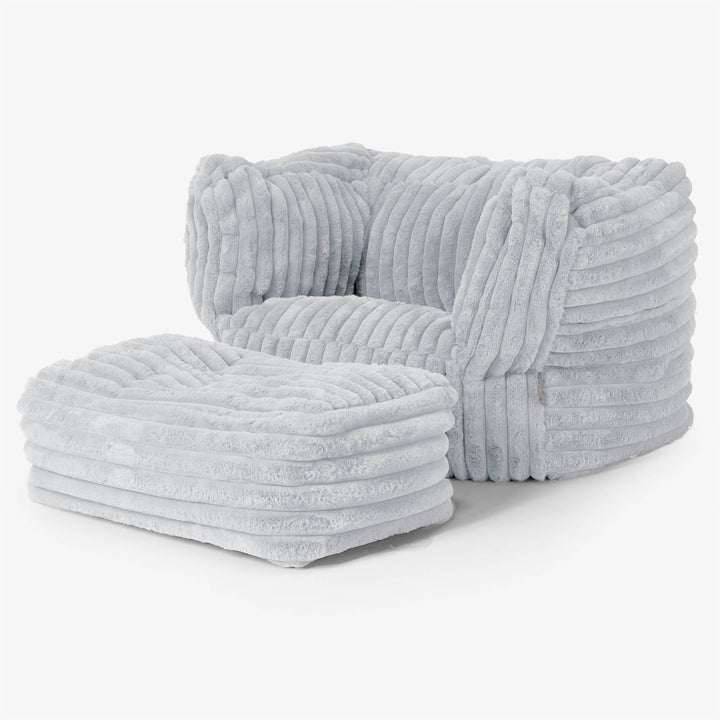 Albert Pouf Fauteuil Design - Velours Côtelé Ultra Pelucheux Bleu Dragé 02