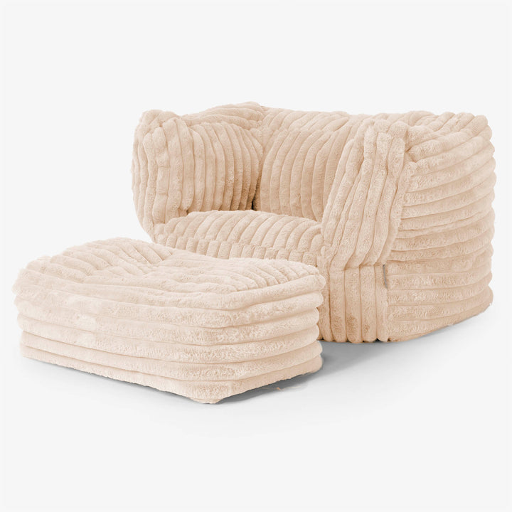 Albert Pouf Fauteuil Design - Velours Côtelé Ultra Pelucheux Pêche 02