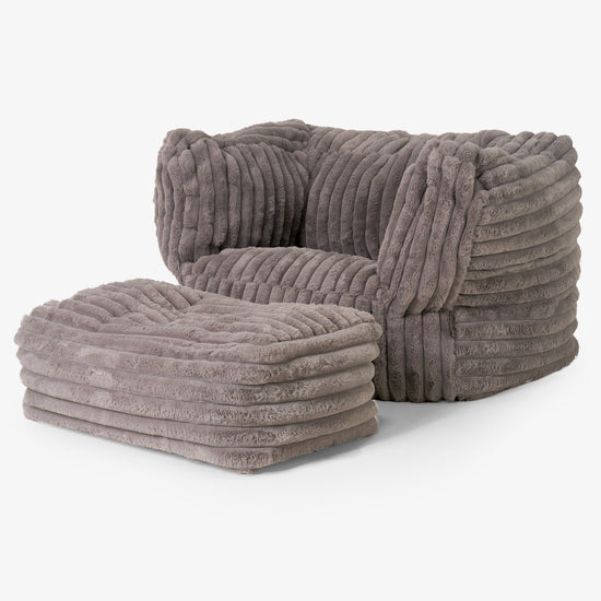 Albert Pouf Fauteuil Design - Velours Côtelé Ultra Pelucheux Vison 03