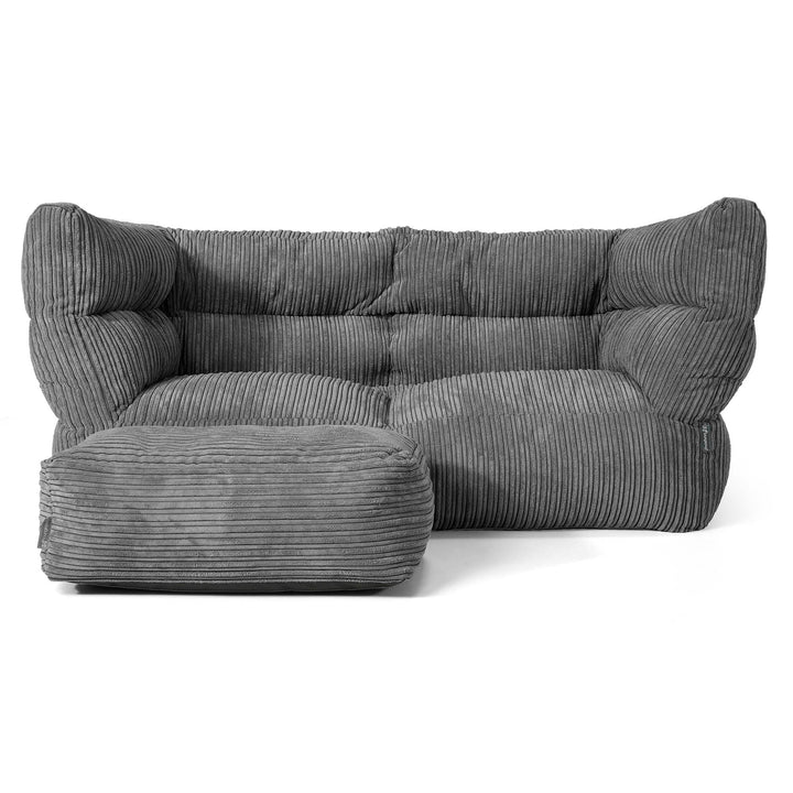 Canapé Pouf Louis 2 places - Côtelé Gris Ardoise 02