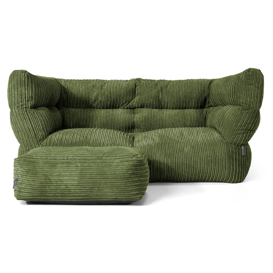 Canapé Pouf Louis 2 places - Côtelé Vert Forêt 02
