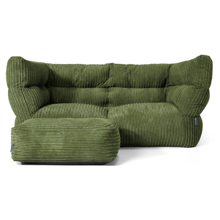 Canapé Pouf Louis 2 places - Côtelé Vert Forêt 02