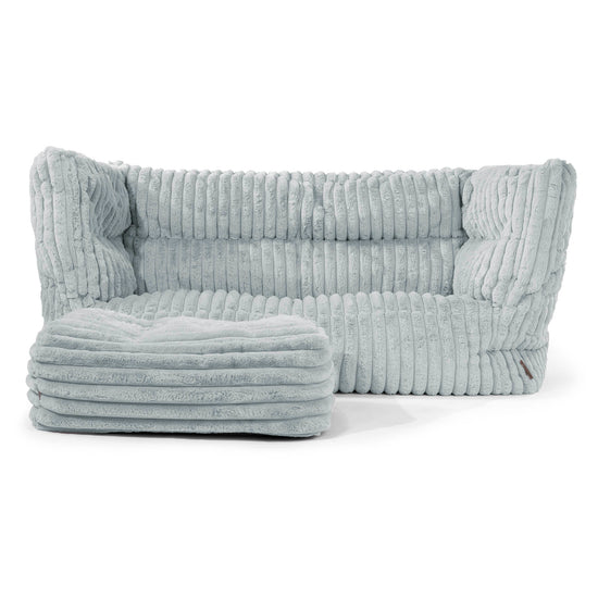 Canapé Pouf Louis 2 places - Velours Côtelé Ultra Pelucheux Bleu Dragé 02