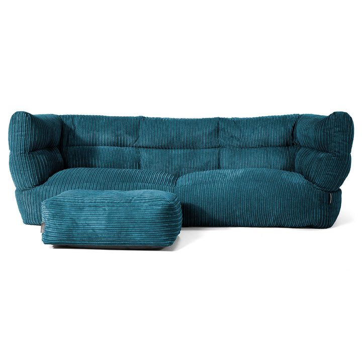 Canapé Pouf Louis 3 places - Côtelé Bleu Canard 02