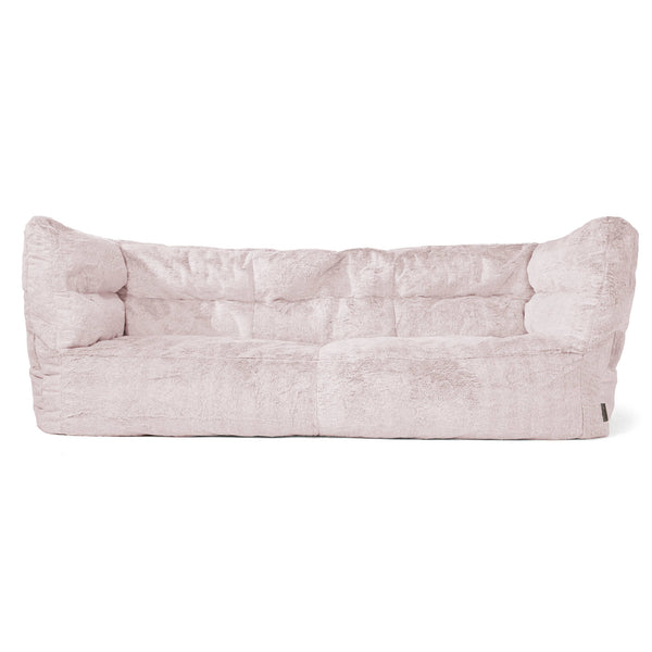 Canapé Pouf Louis 3 places - Fausse Fourrure Lapin Rose Pastel 01