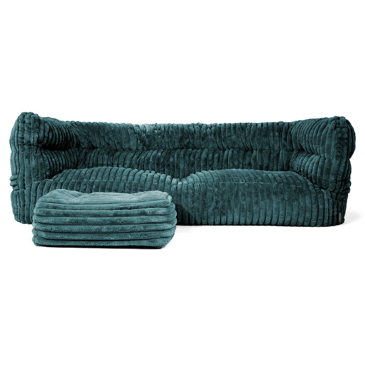 Canapé Pouf Louis 3 places - Velours Côtelé Ultra Pelucheux Bleu Canard 02
