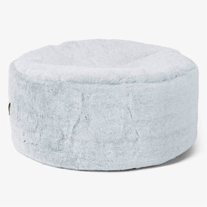 Grand Repose-pied Rond - Fausse Fourrure Lapin Bleu Pastel