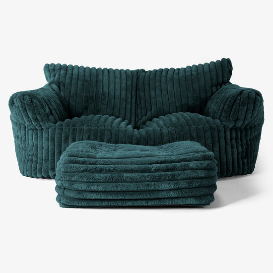 Joséphine Canapé Pouf - Velours Côtelé Ultra Pelucheux Bleu Canard 02