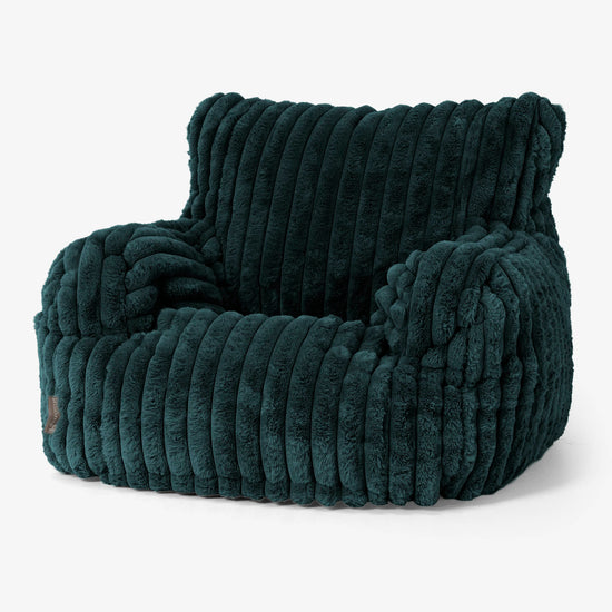 Joséphine Pouf Fauteuil Design - Velours Côtelé Ultra Pelucheux Bleu Canard 01