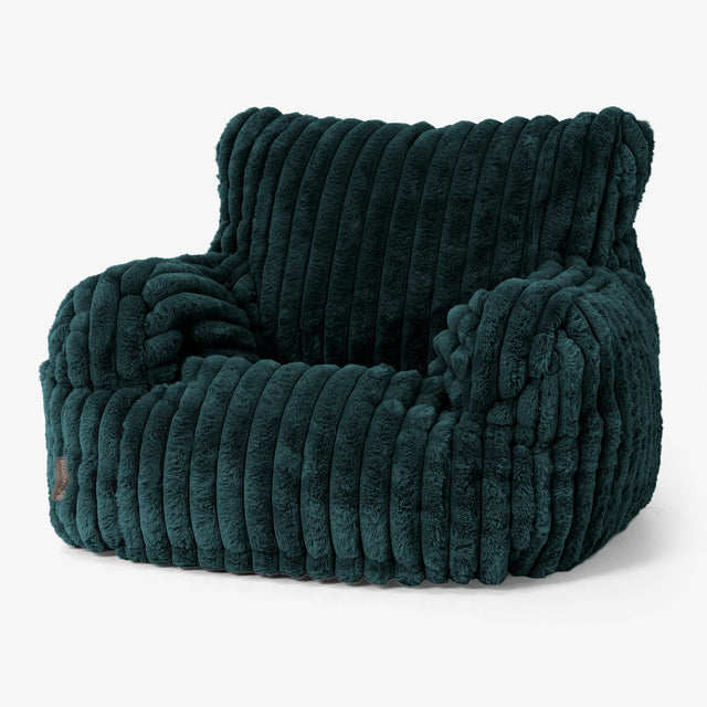 Joséphine Pouf Fauteuil Design - Velours Côtelé Ultra Pelucheux Bleu Canard 01