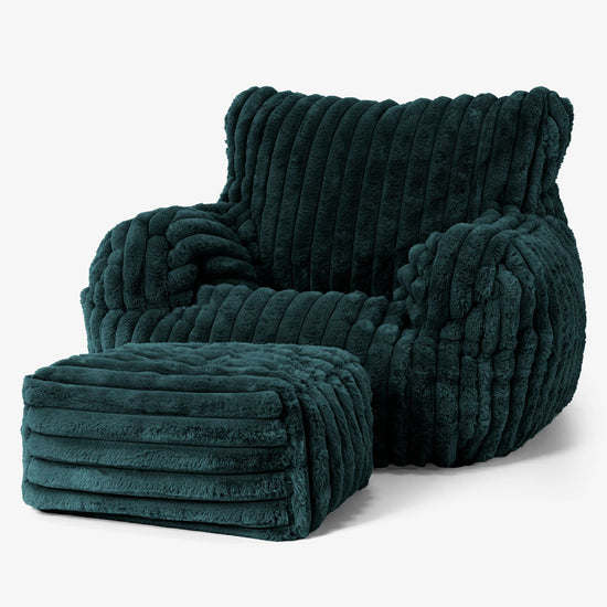 Joséphine Pouf Fauteuil Design - Velours Côtelé Ultra Pelucheux Bleu Canard 02