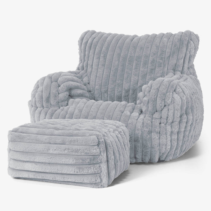 Joséphine Pouf Fauteuil Design - Velours Côtelé Ultra Pelucheux Bleu Dragé 02