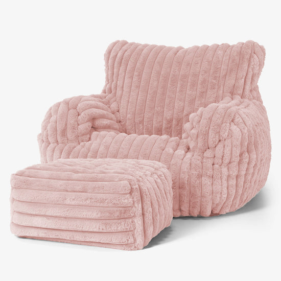 Joséphine Pouf Fauteuil Design - Velours Côtelé Ultra Pelucheux Rose Pastel 02
