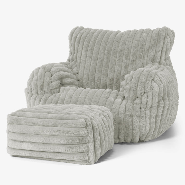 Joséphine Pouf Fauteuil Design - Velours Côtelé Ultra Pelucheux Vert Sauge 02