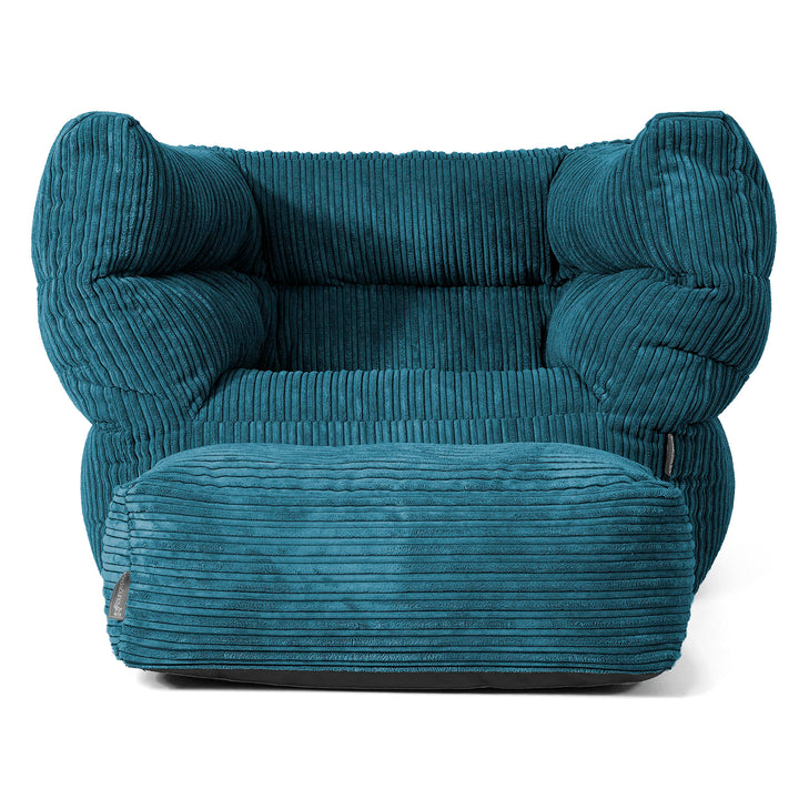 Louis Pouf Fauteuil Design - Côtelé Bleu Canard 02
