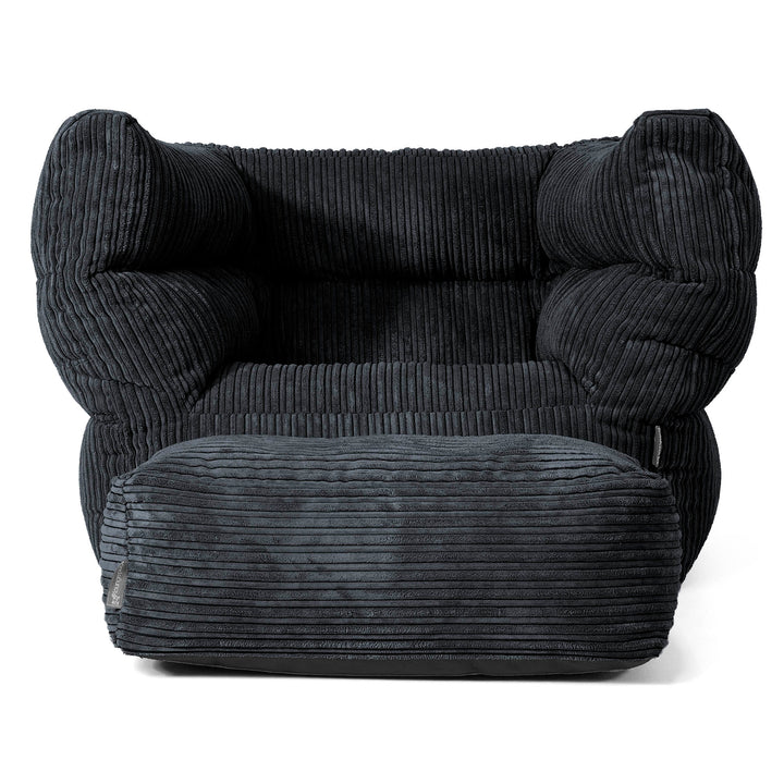 Louis Pouf Fauteuil Design - Côtelé Noir 02