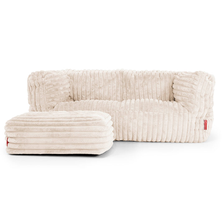 Canapé Pouf Albert 2 places - Velours Côtelé Ultra Pelucheux Crème 02