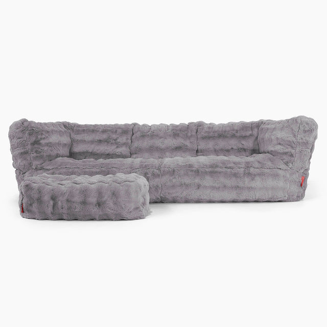 Canapé Pouf Albert 3 places - Fausse Fourrure à Bulles Gris 02