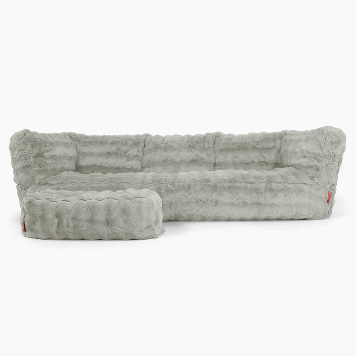 Canapé Pouf Albert 3 places - Fausse Fourrure à Bulles Vert Sauge 02