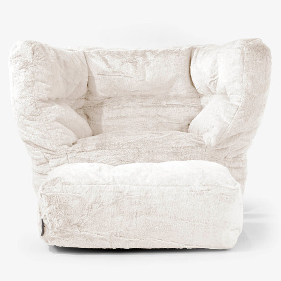 Albert Pouf Fauteuil Design - Fausse Fourrure Lapin Blanc 02