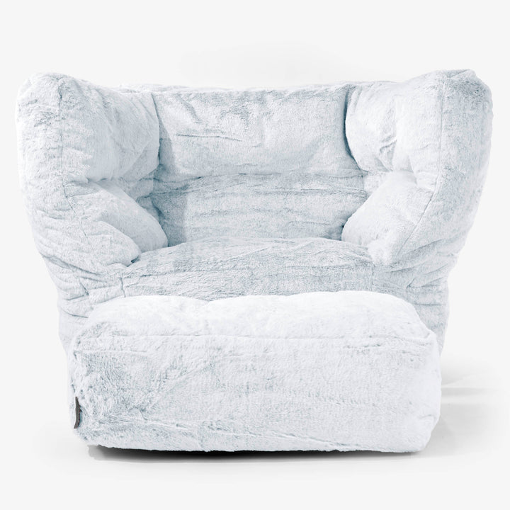 Albert Pouf Fauteuil Design - Fausse Fourrure Lapin Bleu Pastel 02