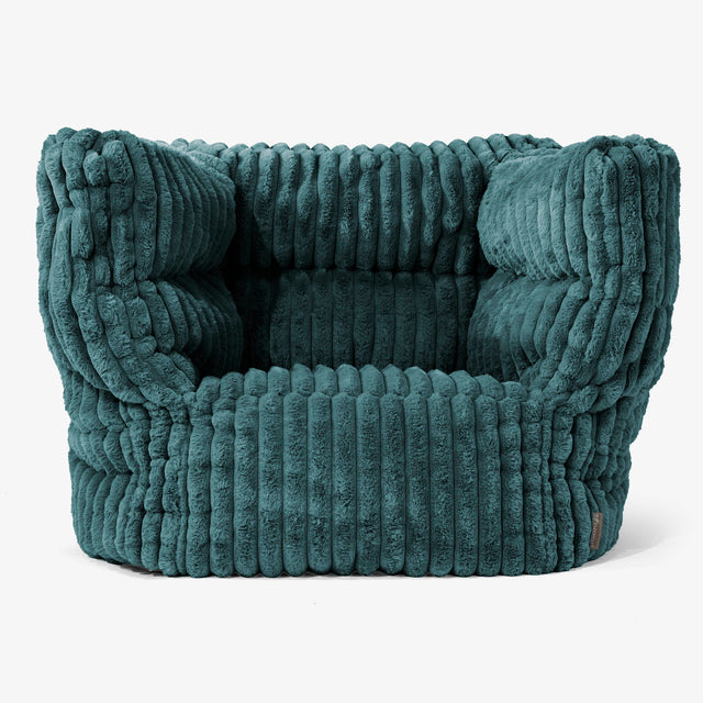 Albert Pouf Fauteuil Design - Velours Côtelé Ultra Pelucheux Bleu Canard 01