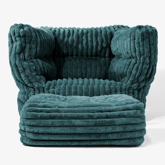 Albert Pouf Fauteuil Design - Velours Côtelé Ultra Pelucheux Bleu Canard 02