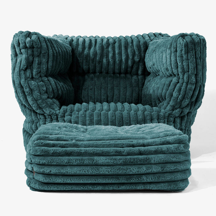 Albert Pouf Fauteuil Design - Velours Côtelé Ultra Pelucheux Bleu Canard 02
