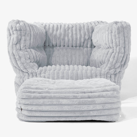 Albert Pouf Fauteuil Design - Velours Côtelé Ultra Pelucheux Bleu Dragé 02
