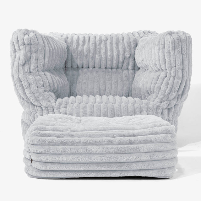 Albert Pouf Fauteuil Design - Velours Côtelé Ultra Pelucheux Bleu Dragé 02
