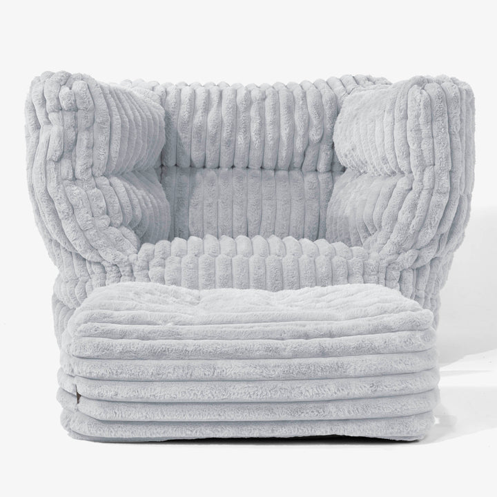 Albert Pouf Fauteuil Design - Velours Côtelé Ultra Pelucheux Bleu Dragé 02
