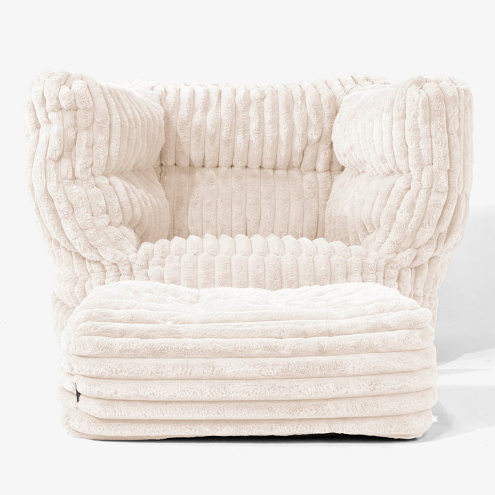 Albert Pouf Fauteuil Design - Velours Côtelé Ultra Pelucheux Crème 02