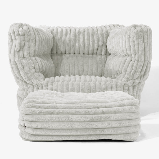 Albert Pouf Fauteuil Design - Velours Côtelé Ultra Pelucheux Vert Sauge 02