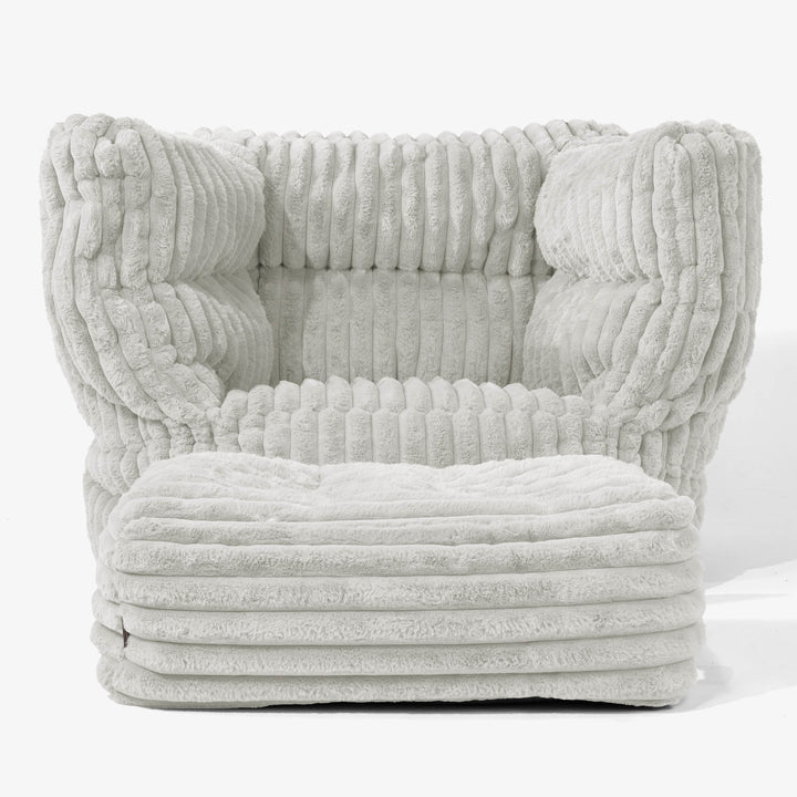 Albert Pouf Fauteuil Design - Velours Côtelé Ultra Pelucheux Vert Sauge 02
