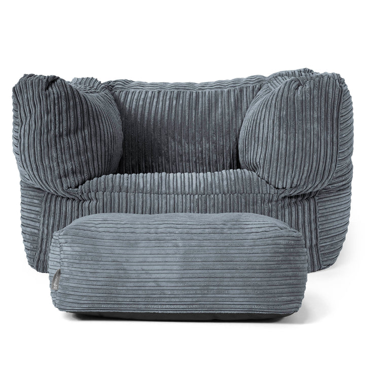 Albert Pouf Fauteuil Design - Côtelé Gris Ardoise 02