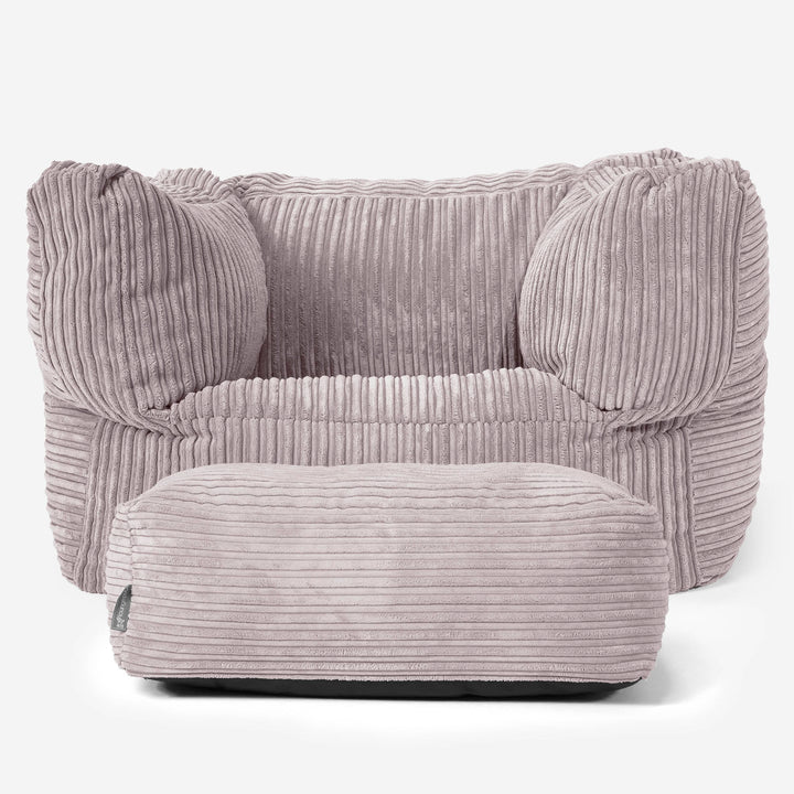 Albert Pouf Fauteuil Design - Côtelé Gris Argent 02