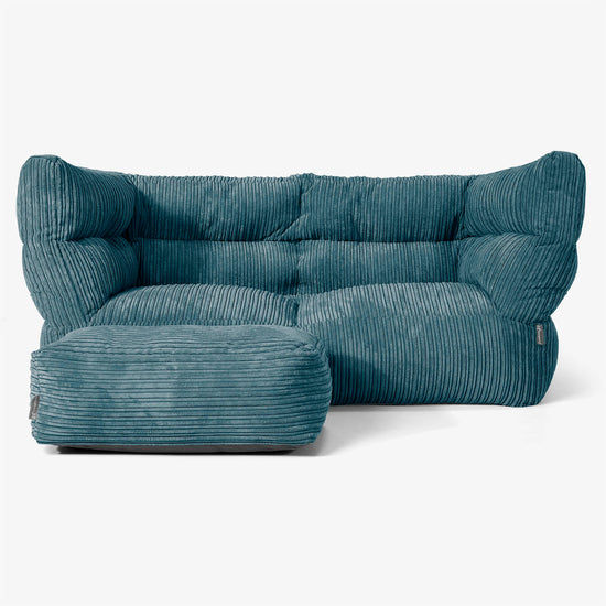 Canapé Pouf Albert 2 places - Côtelé Bleu Canard 02