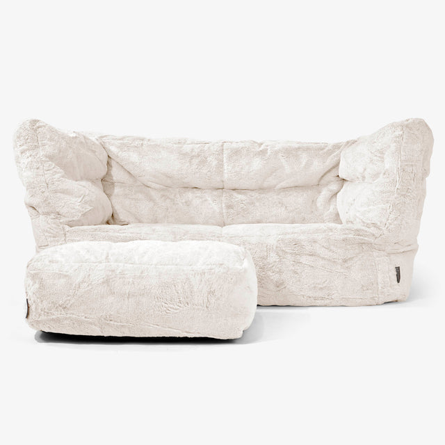 Canapé Pouf Albert 2 places - Fausse Fourrure Lapin Blanc 02