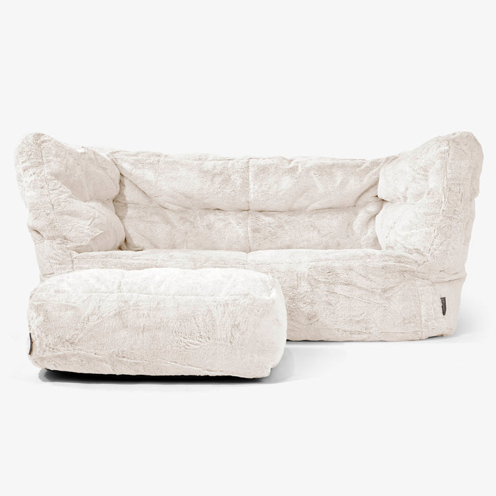 Canapé Pouf Albert 2 places - Fausse Fourrure Lapin Blanc 02