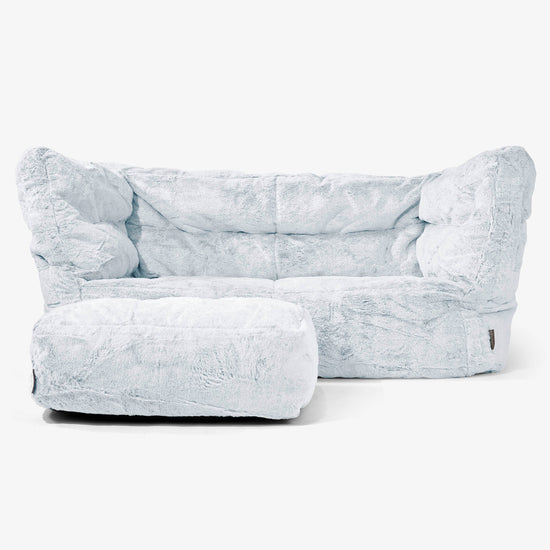 Canapé Pouf Albert 2 places - Fausse Fourrure Lapin Bleu Pastel 02